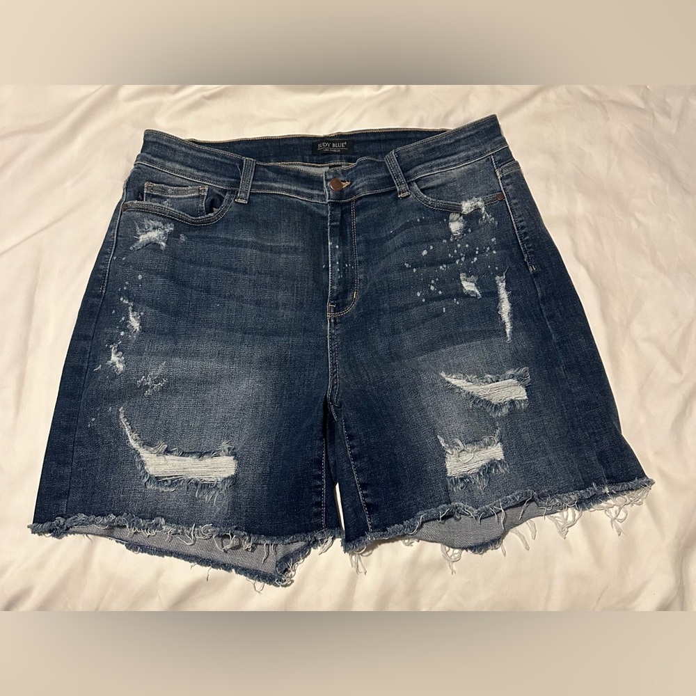 Judy Blue Dark Wash Distressed Denim Jean Shorts